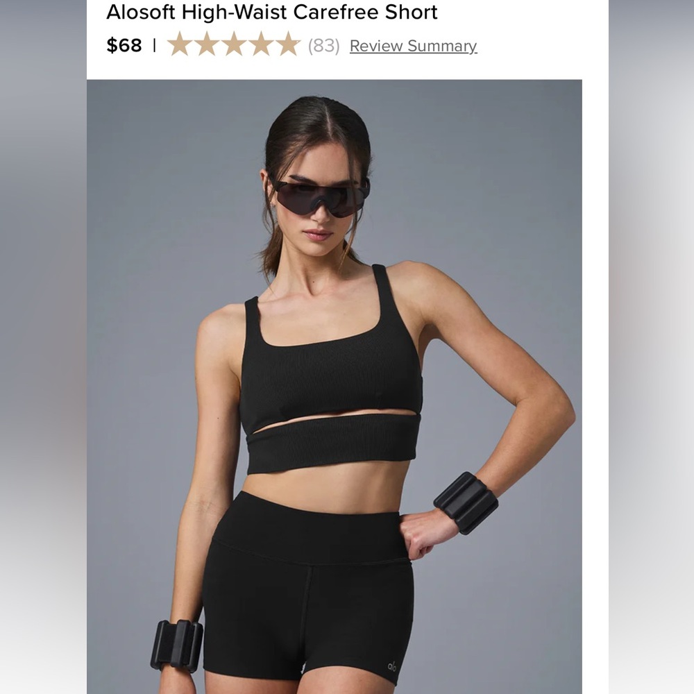 Alo Yoga Black Soft High-Waist Carefree Short - Picture 2 of 5